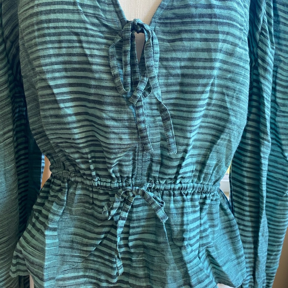 Ulla Johnson Bold Shoulder Cotton Peplum Blouse - Picture 2 of 7